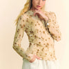 Davi & Dani Floral Mesh Long Sleeve Sheer Layering Top - CREAM LATTE