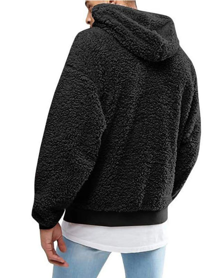Men's Full Size Drawstring Sherpa Fleece Long Sleeve Hoodie Plus Size - Farnelli