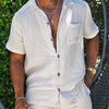Men's Full Size Button Up Short Sleeve Shirt and Shorts Plus Size - White Suit