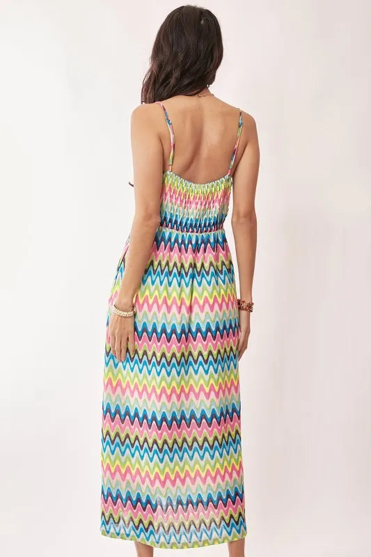 Davi & Dani Multi Color Crochet Lace Midi Dress - Farnelli