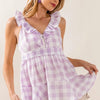 BiBi Ruffled Neckline Sleeveless Check Plaid Peplum Top - LAVENDER/IVORY