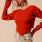 SO ME Rib Knitted Crop Sweater Top With Shaped Hem - Farnelli