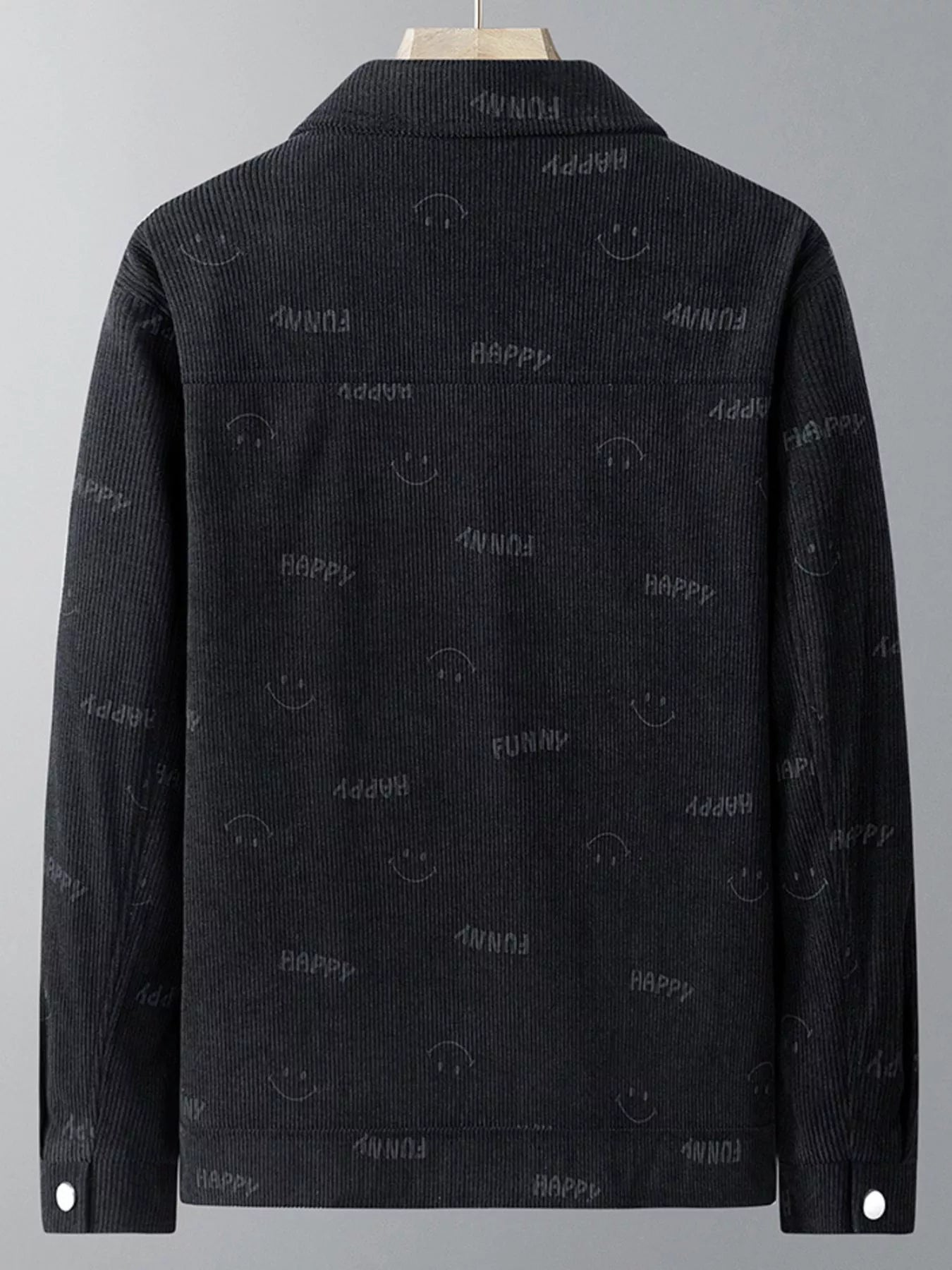 Men's Plus Size Smiley Face Print Snap Down Casual Jacket - Farnelli