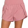 Zenana High Waisted Zippered Back Pocket Running Shorts - LT ROSE