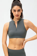 Full Size Cropped Cutout Back Zipper Front Active Tank Top - Farnelli