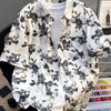 Men's Plus Size Printed Button Up Short Sleeve Shirt - White