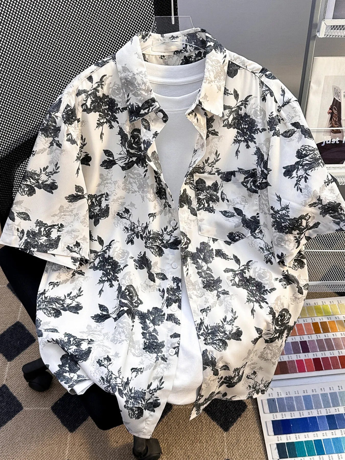 Men's Plus Size Printed Button Up Short Sleeve Shirt - Farnelli