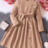 Children's Ruffled Trim Button Front Dress - Khaki