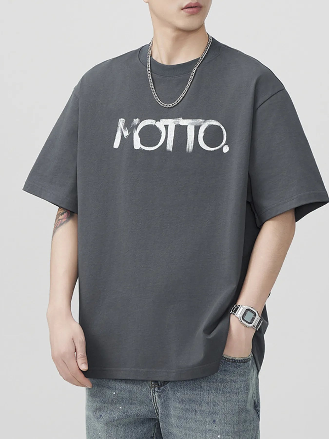 Men's Plus Size Letter Round Neck Half Sleeve T-Shirt - Farnelli