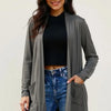 Basic Bae Full Size Open Front Long Sleeve Cardigan with Pockets - Dark Gray