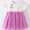 Children's Cute Cartoon Graphic Tulle Dress - White
