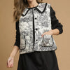 Umgee Toile Quilted Vest with Ruffle Collar - Black