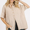 Mittoshop Mineral Wash Gauze Oversized Short Sleeve Shirt - Sand