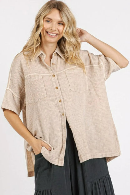 Mittoshop Mineral Wash Gauze Oversized Short Sleeve Shirt - Farnelli