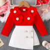 Children's Floral Applique Ribbed Top & Button Decor Skirt Set - Red