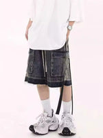 Men's Drawstring Cargo Denim Shorts with Zipper Detail - Farnelli