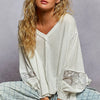 POL V-Neck Long Sleeve T-Shirt with Lace Detail - White
