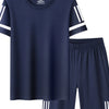 Men's Plus Size Round Neck Short Sleeve Top and Shorts Set - Navy Blue