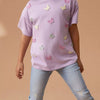 Children's Butterfly Applique Crew Neck T-Shirt - Pink Purple