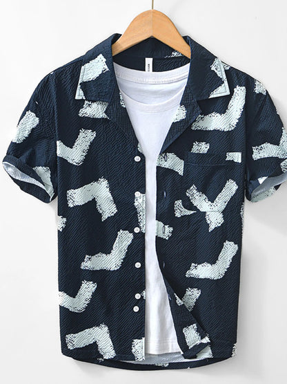Men's Printed Button Up Short Sleeve Shirt - Farnelli