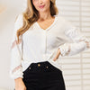 Double Take V-Neck Dropped Shoulder Blouse - White