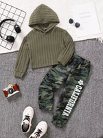 Children's Ribbed Long Sleeve Hoodie and Pants Set - Farnelli