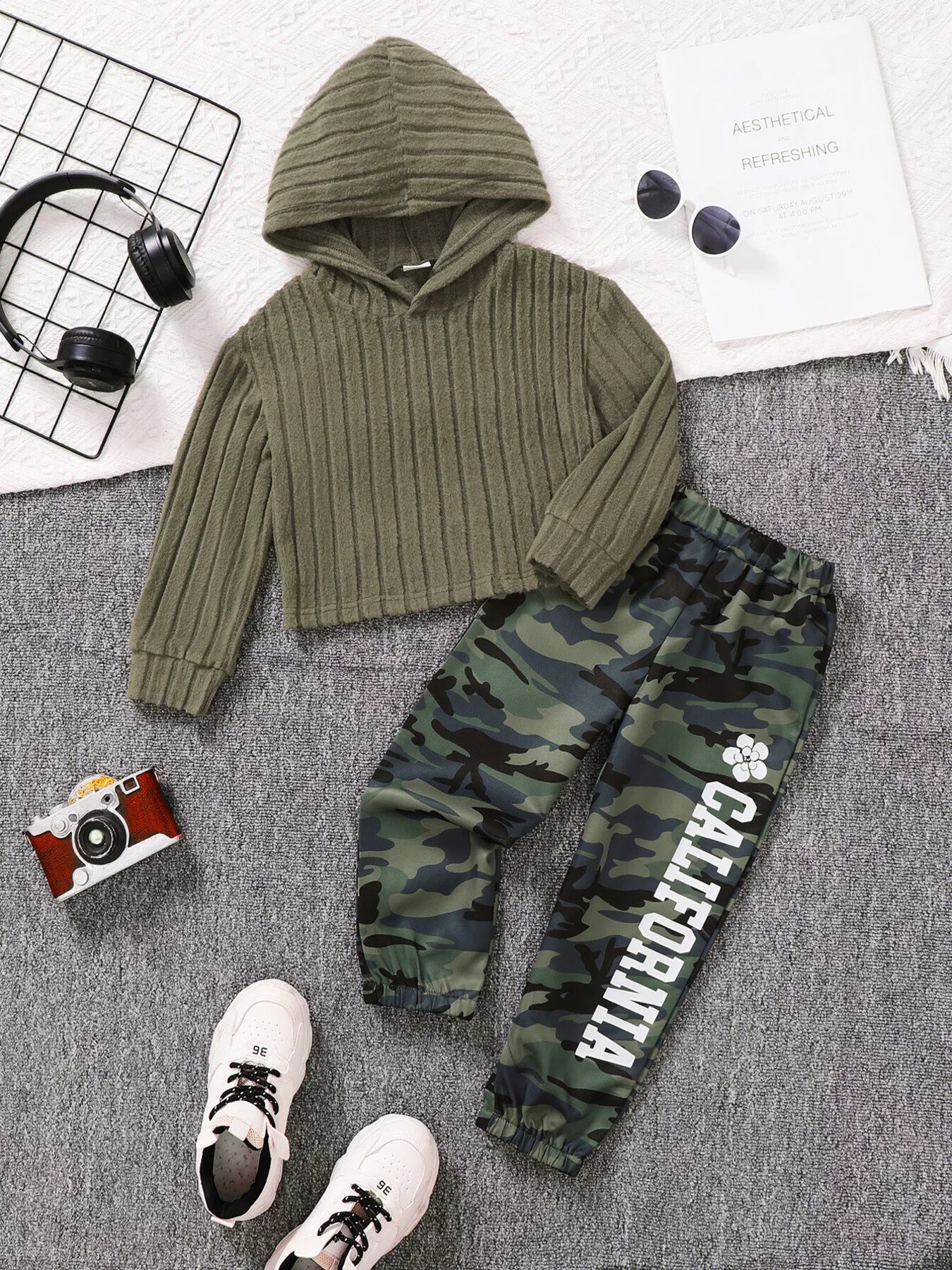 Children's Ribbed Long Sleeve Hoodie and Pants Set - Farnelli