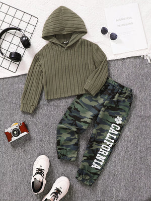 Children's Ribbed Long Sleeve Hoodie and Pants Set - Farnelli