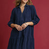 Umgee Tiered Corduroy Mini Dress with Balloon Sleeves - Navy