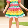 Children's Rainbow Floral Print Peter Pan Collar Dress - Multicolor