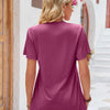 Double Take Ruched V-Neck Short Sleeve T-Shirt - Red-Violet