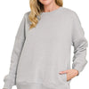 Zenana Full Size Fleece Hi-low Boyfriend Sweatshirts with Pockets Plus Size - H GREY