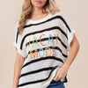 BiBi Vacay Mode Lettering Drop Shoulder Striped Sweater - BLACK