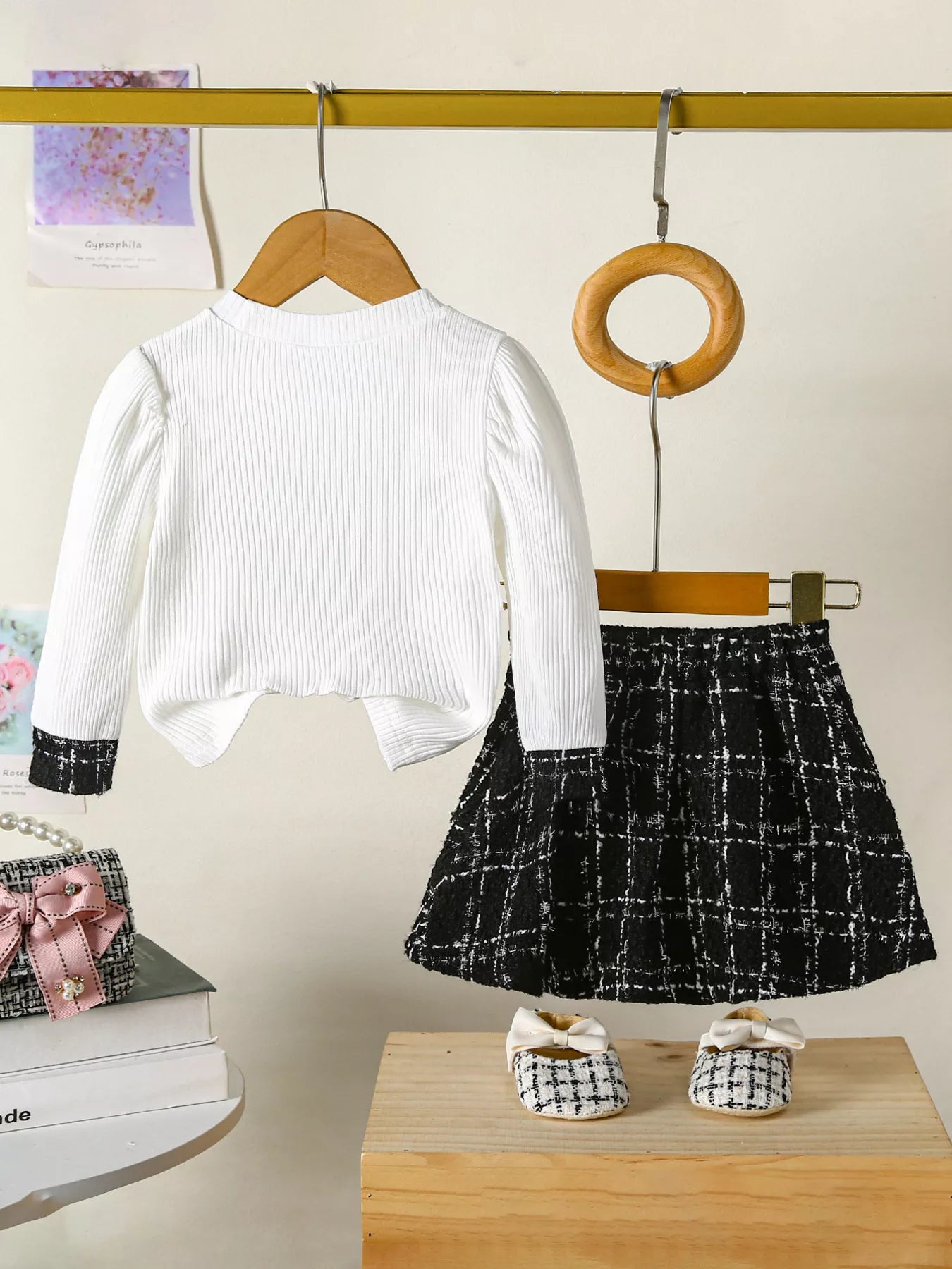 Children's Plaid Heart Top and Skirt Set - Farnelli