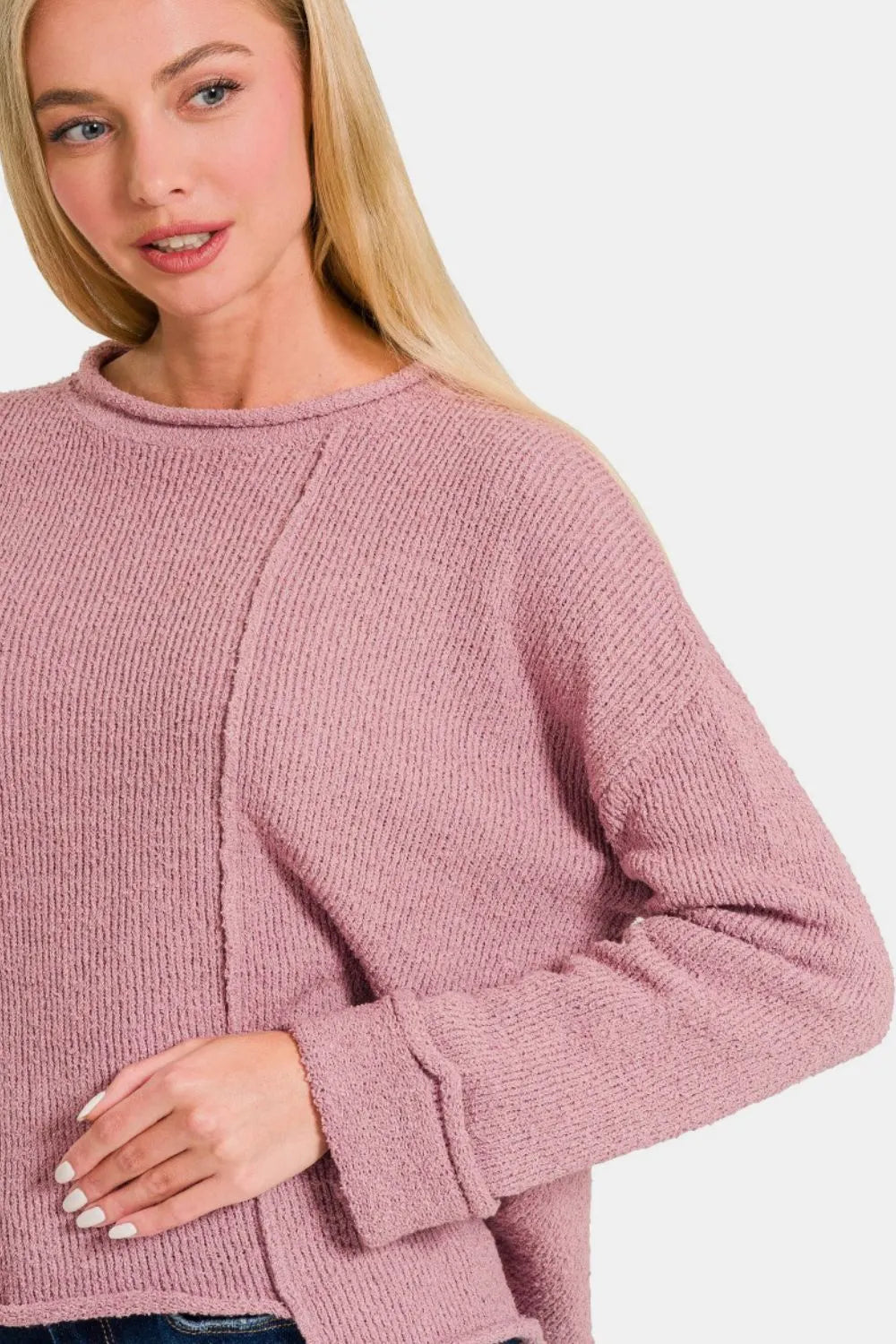 Zenana Asymmetric Hem Drop Shoulder Sweater - Farnelli