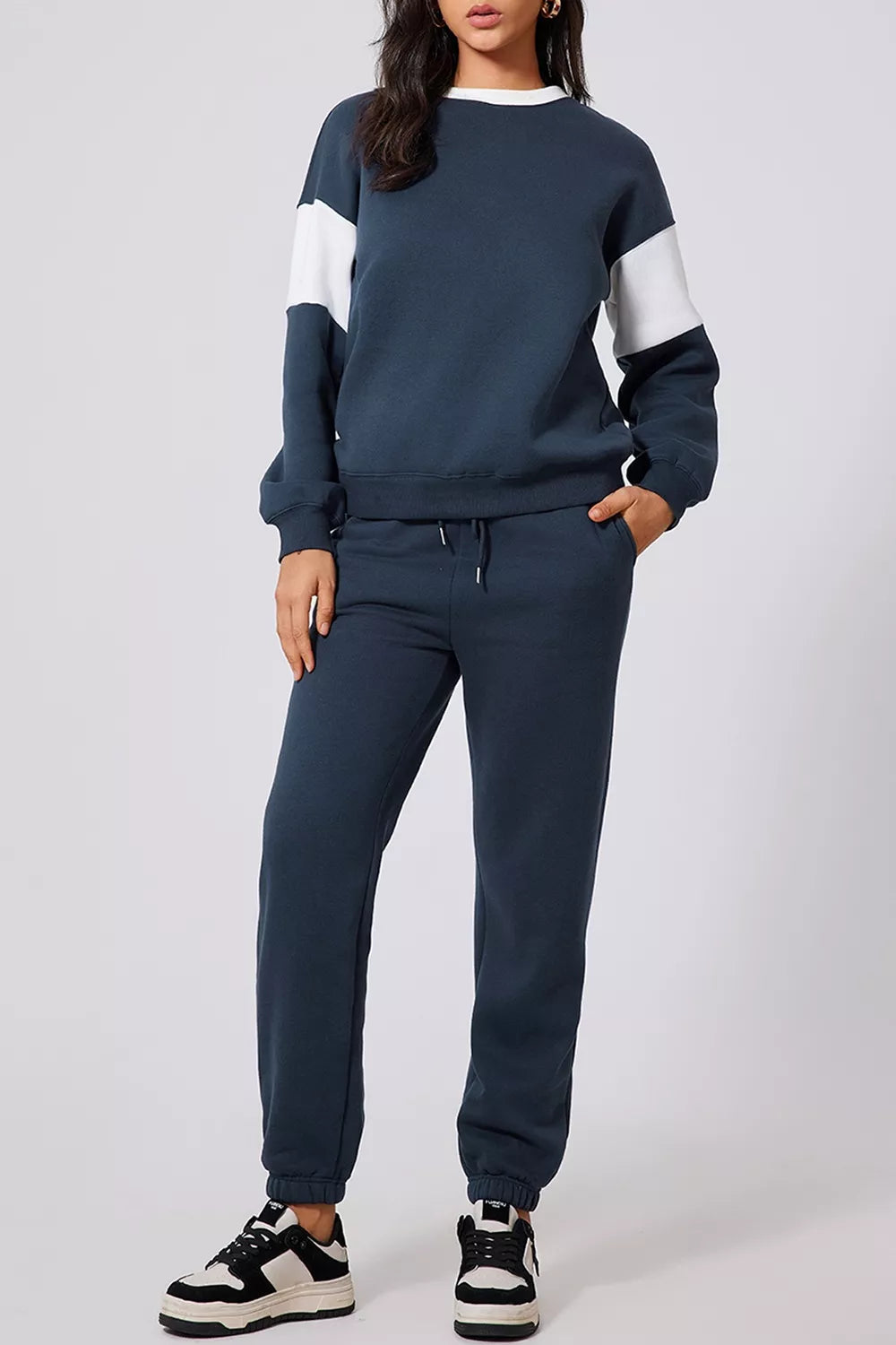 Drop Shoulder Loose Sweatshirt and Joggers Active Set - Farnelli