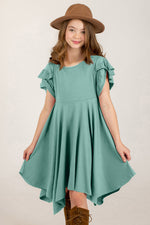 Round Neck Petal Sleeve Dress - Farnelli