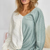 BiBi Twist Front Contrast Cable Knit Top - Ivory/Sage
