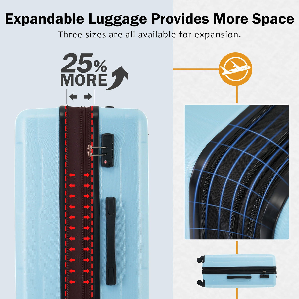 HouseOfZazla expandable 2-piece luggage set with TSA lock and spinner wheels in multiple colors