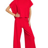 Zenana Viscose Sweater Short Sleeve Top and Pants Set - RUBY