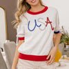 BiBi USA Metallic Letter Color Block Knit Top - WHITE/RED