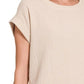 Zenana Double Gauze Round Neck Folded Short Sleeve Top - Farnelli
