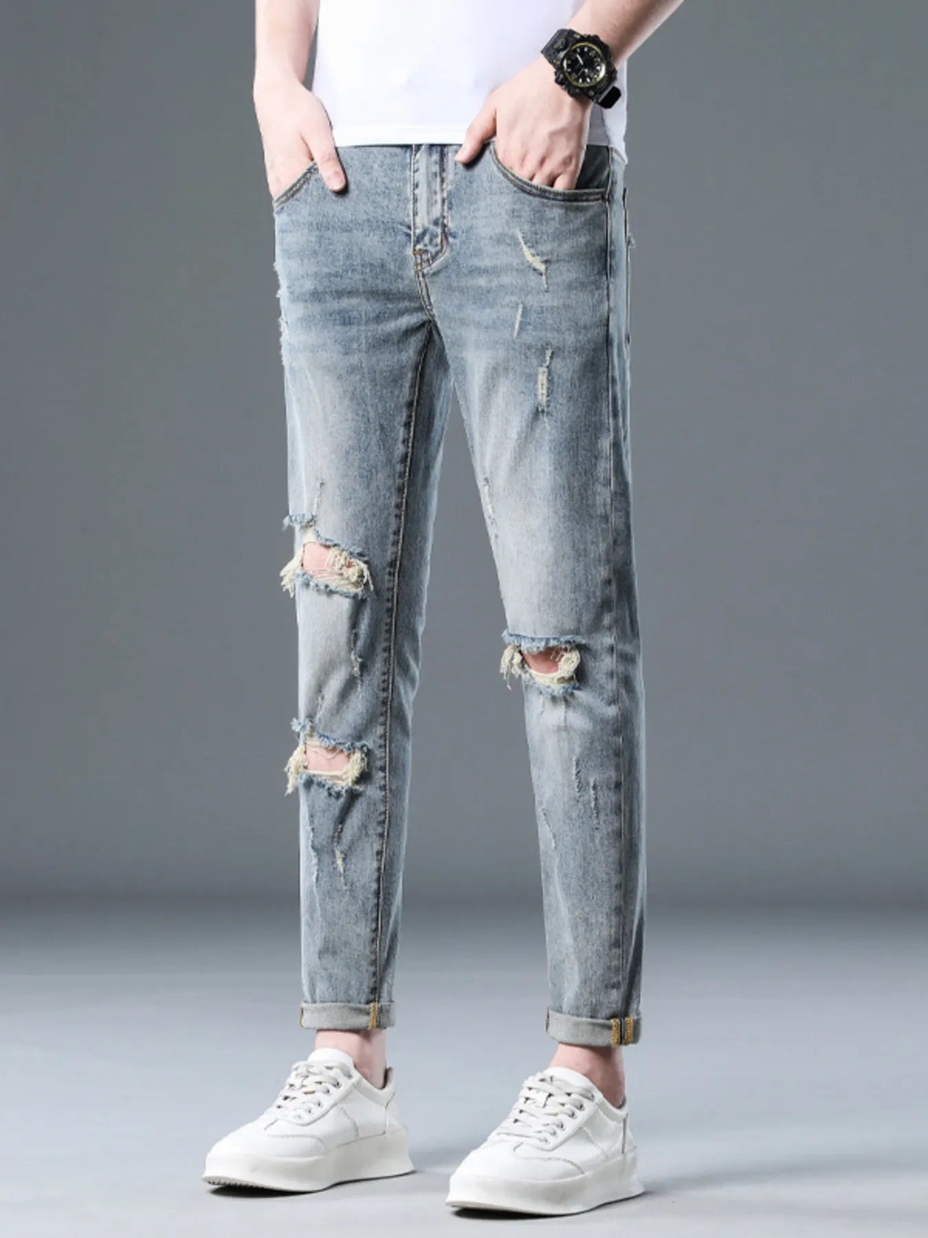 Men's Plus Size Distressed Slim Fit Jeans - Farnelli