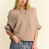 Davi & Dani Round Neck Batwing Sleeve Sweater - Tan