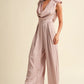 MABLE 3D Floral Applique Deep Cowl Neck Jumpsuit - Farnelli