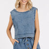 Mittoshop Washed Denim Distressed Detail Crop Tank - Medium
