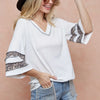 BiBi Triblend Knit Top with Leopard Band Detail - IVORY