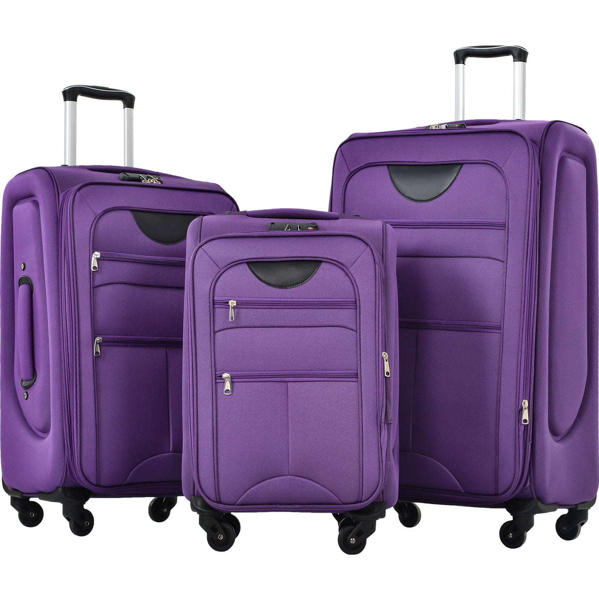 HouseOfZazla expandable softside luggage 3-piece set with spinner wheels in multiple colors