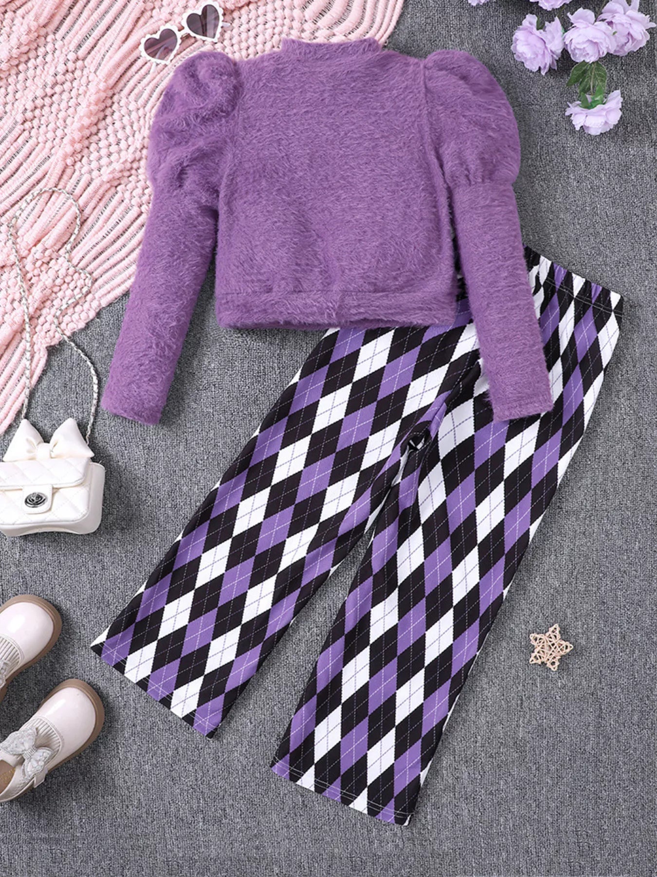 Children's Fuzzy Knit Top & Pants Set - Farnelli