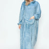 Double Take Full Size Pocketed Hooded Midi Lounge Dress - Pastel  Blue